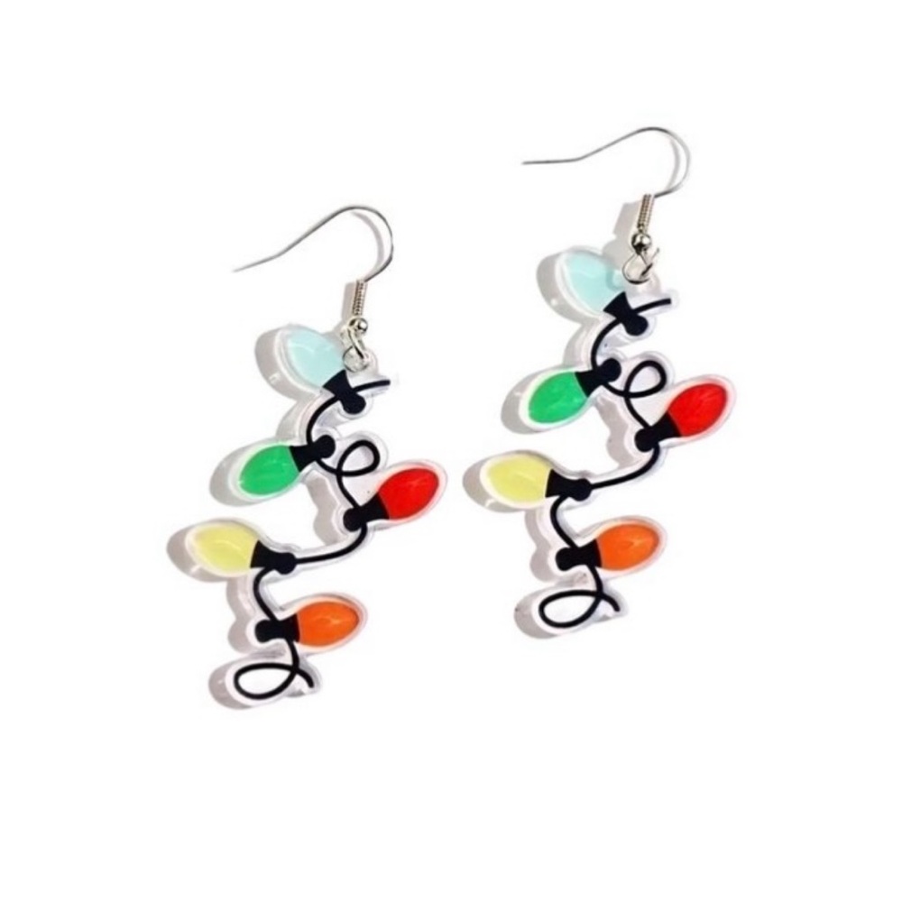 NWT Colorful Christmas Strand Of Light Bulbs Acrylic Dangle Earrings